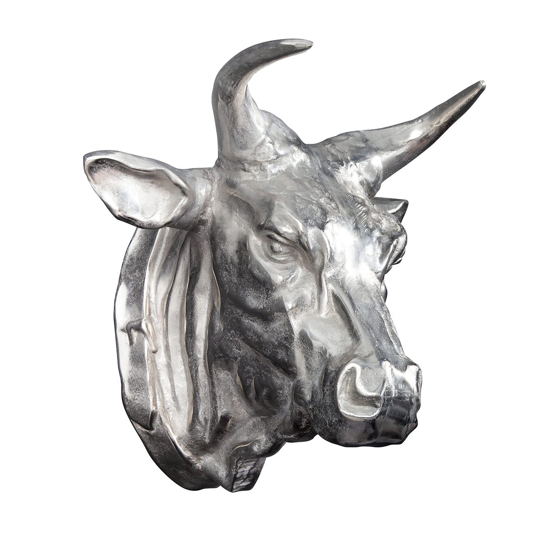 Invicta Interior Extravagante Stierkopf Wanddekoration TORERO 65cm Silber Deko Schädel aus Aluminium