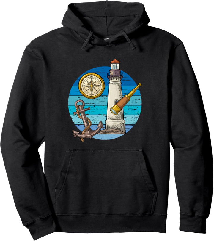 Kompass Leuchtturm Anker Fernrohr Seefahrermotiv Leinen los Pullover Hoodie