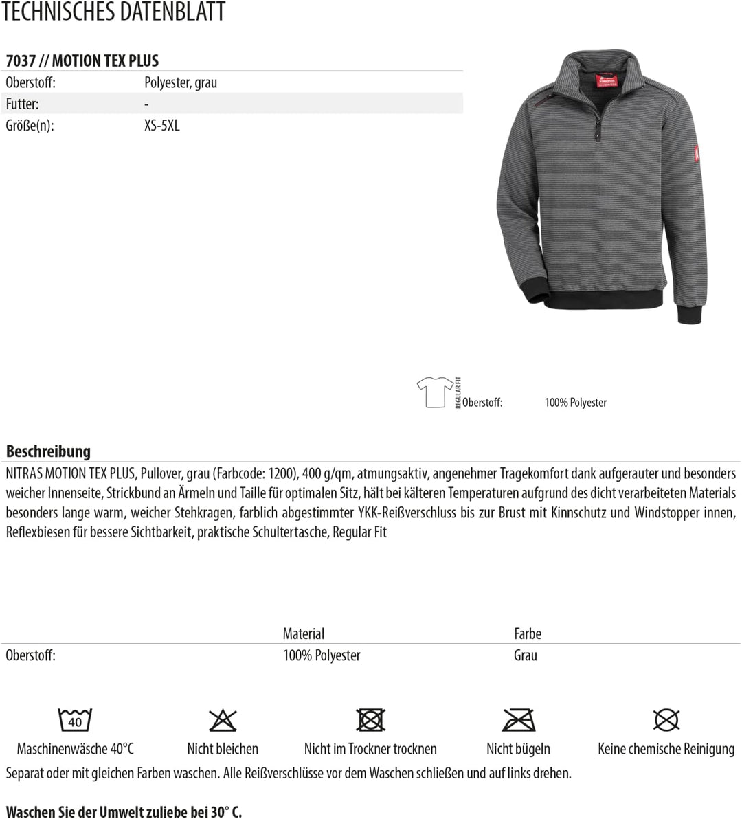 Nitras Pullover Motion TEX Plus (Farbe: grau; Grösse: XXL)