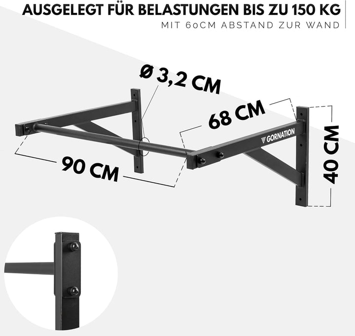 GORNATION Klimmzugstange für Wand, Ganzkörpertraining Reckstange, Pull Up Bar, Klimmzug Wand, Multif