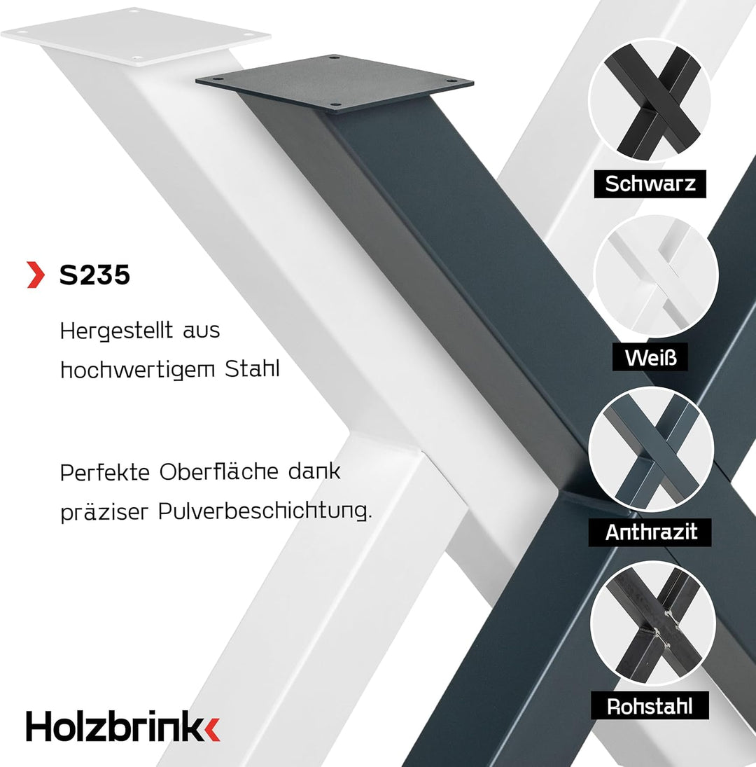 HOLZBRINK Tischkufen X-Form aus Vierkantprofilen 60x60 mm, x-förmiges Tischgestell 60x43 cm, Anthraz