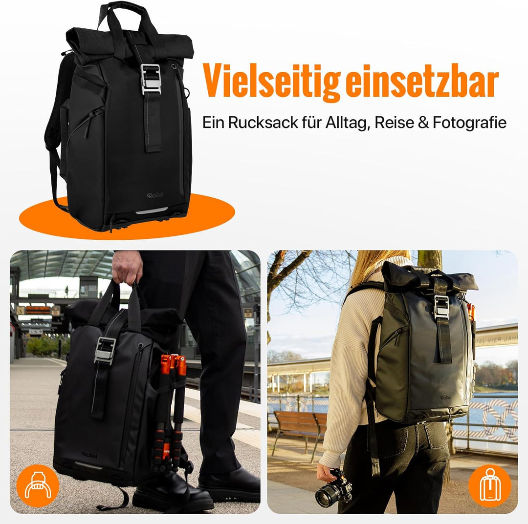 Rollei Fotoliner Ocean Rolltop Kamerarucksack Wasserdicht Fotorucksack Gross Kamera Rucksack mit Lap