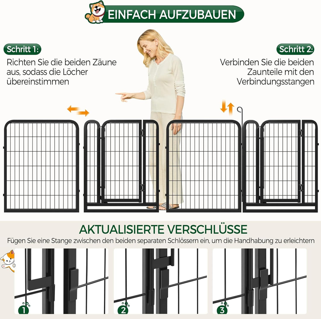 Yaheetech Welpenauslauf 80cm hoch, 8-teilig faltbares Freilaufgehege, Automatische Verriegelung, Wel
