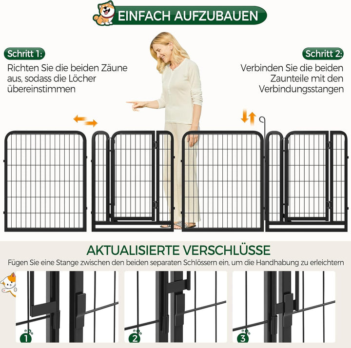 Yaheetech Welpenauslauf 80cm hoch, 8-teilig faltbares Freilaufgehege, Automatische Verriegelung, Wel