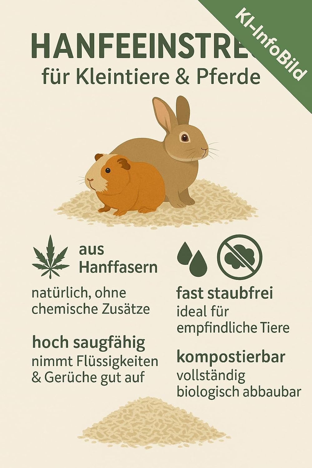 HORSEDREAM Power-Hemp super | Hanfeinstreu | für Pferde & Kleintiere - Hühner, Meerschweinchen, Kani