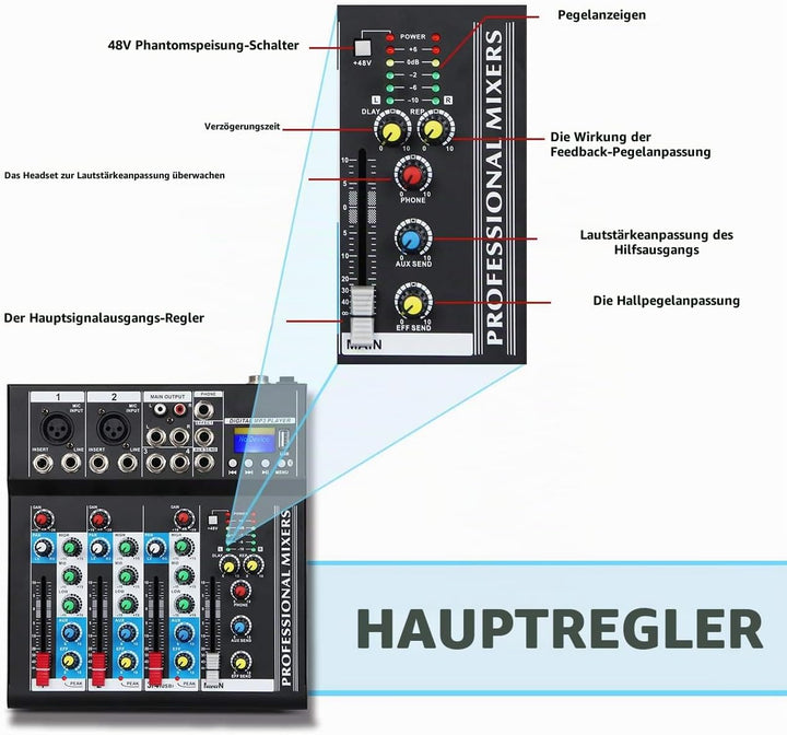 Depusheng HT4 Bluetooth-kompatible professionelle tragbare digitale DJ-Konsole mit USB-4-Kanal-Mixer
