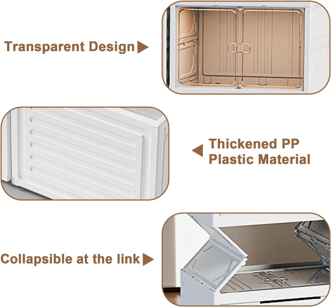 6 Etagen Schuhboxen Stapelbar 12 Paare, Faltbarer Schuhschrank Magnetische Tür Design, Kunststoff Sc