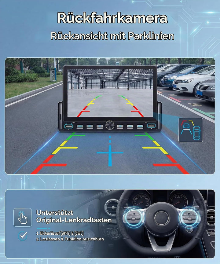 Rimoody Autoradio 1 Din mit Wireless Carplay Android Auto You-Tube IOS/Android Mirror Link Bluetooth