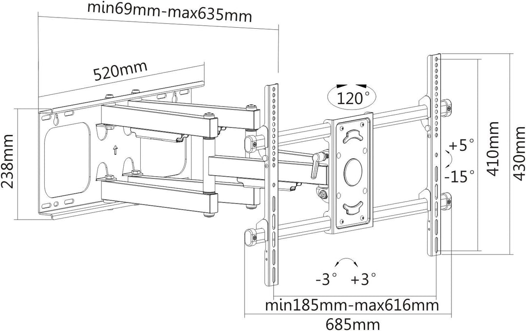 PureMounts FM51-600 Wandhalterung für TV Geräte mit 81-165cm (32-65"), VESA: 600x400, neigbar: 5°/-1