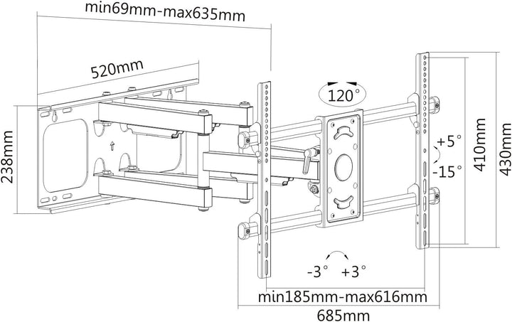 PureMounts FM51-600 Wandhalterung für TV Geräte mit 81-165cm (32-65"), VESA: 600x400, neigbar: 5°/-1