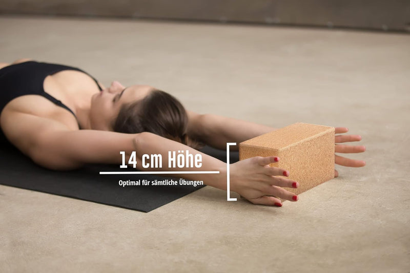 Yoga Block 2er SET Kork 100% Natur - Hatha Klotz auch für Anfänger Meditiation & Pilates, Fitness Zu