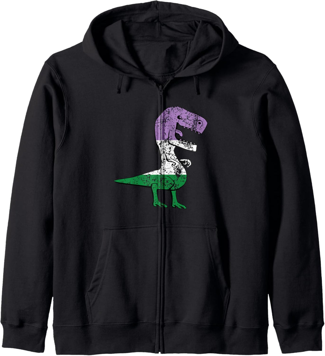 Genderqueer Pride Flagge Lustiger Dinosaurier Genderqueer Kapuzenjacke