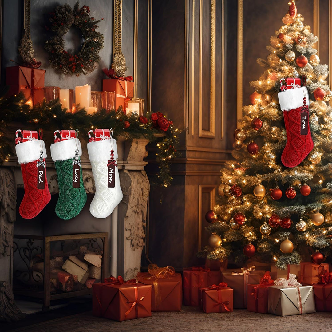 SEBOVIM Weihnachtsstrumpf 4er Set 46cm Grossen Nikolausstiefel Gestrickt Nikolausstrumpf für Weihnac