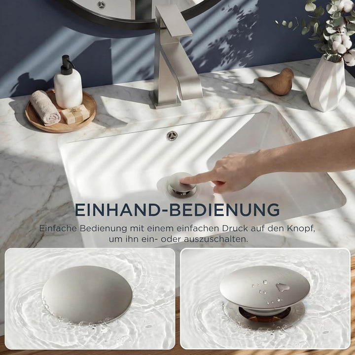FORIOUS Waschtischarmatur mit Ablaufgarnitur, Wasserfall Wasserhahn Bad mit Auslauf Höhe 82 MM, Ecki
