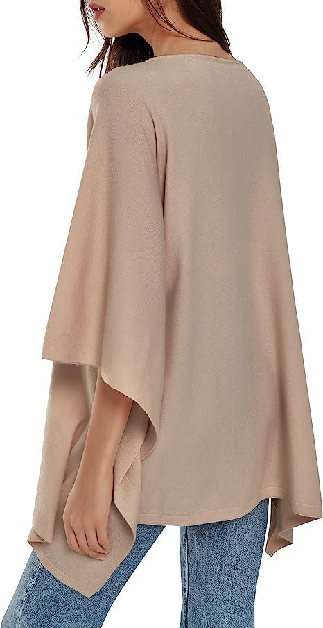 PULI Damen Pullover Poncho Elegant Viskose Strick Locker sitzend Poncho Schal Einheitsgrösse Beige,