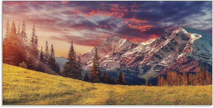 Glasbilder Wandbild Glas Bild einteilig 100x50 cm Querformat Alpen Berge Landschaft Natur Gebirge So