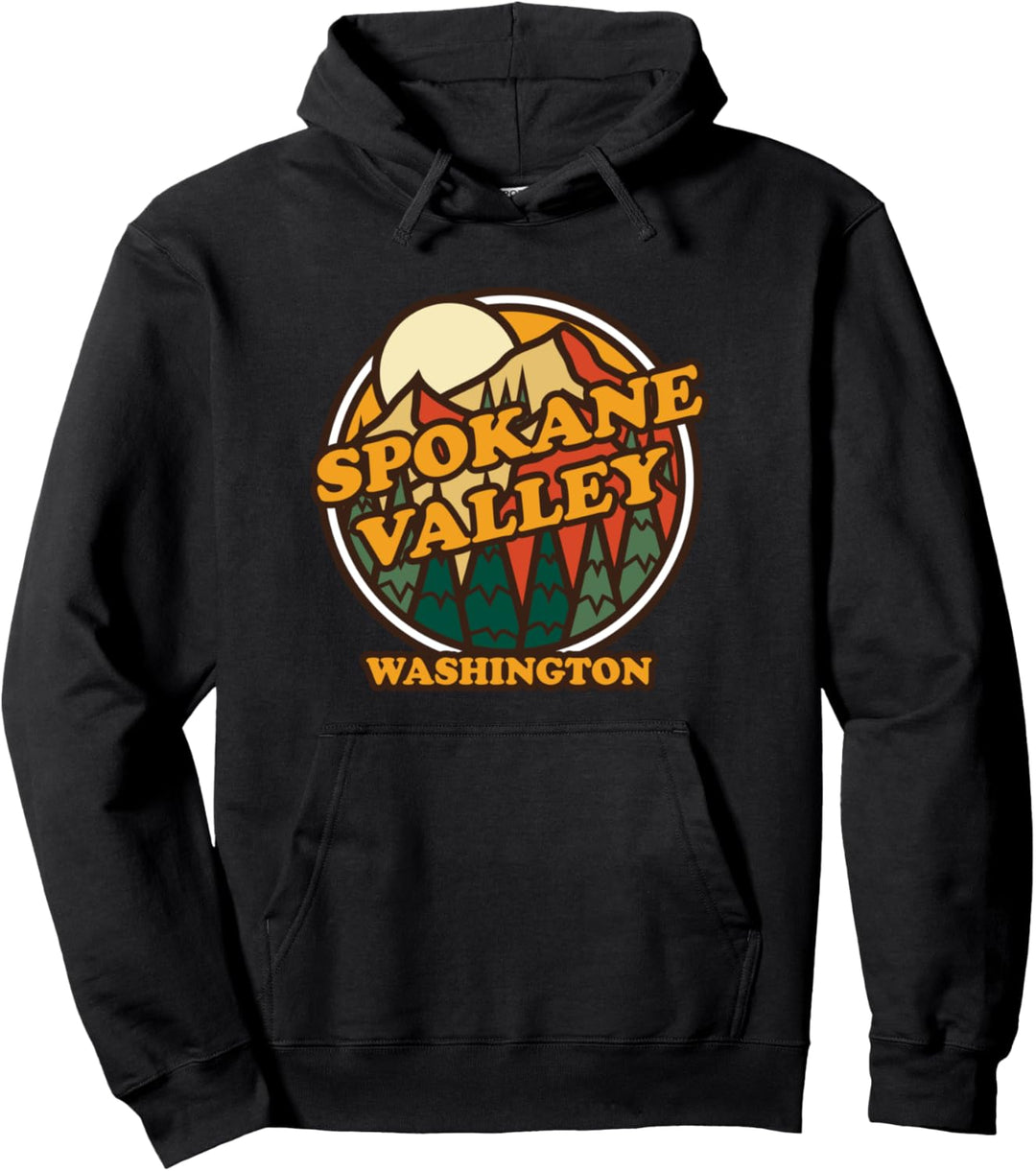 Vintage Spokane Valley, Washington Mountain Wandern Druck Pullover Hoodie