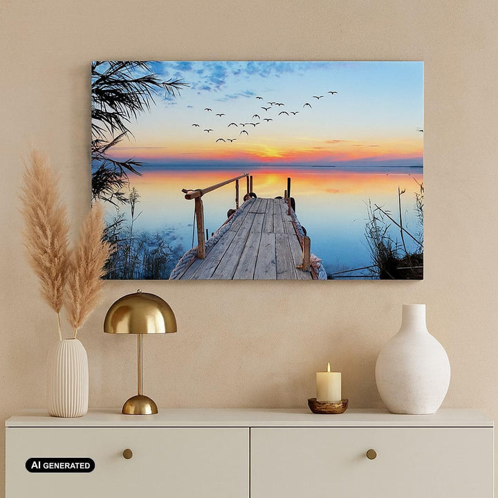 ARTTOR Bilder auf Leinwand 100x70cm Leinwandbild mit Rahmen Brücke See Gross Wanddeko Bild Schlafzim