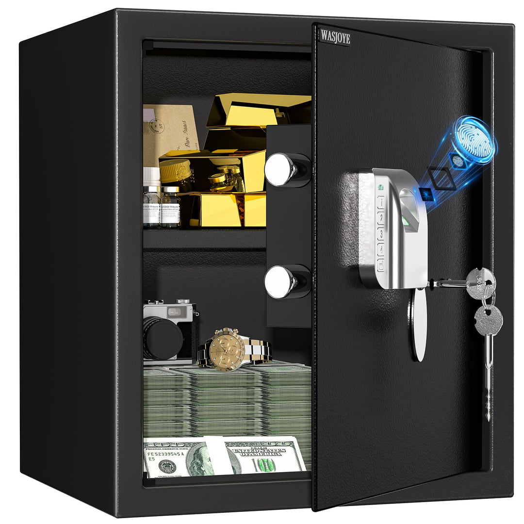 WASJOYE 38.08L Fingerabdruck Tresor Safe, Gross Tresor mit Zahlenschloss, Biometrischer Möbeltresore