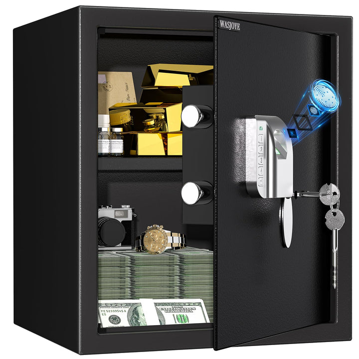 WASJOYE 38.08L Fingerabdruck Tresor Safe, Gross Tresor mit Zahlenschloss, Biometrischer Möbeltresore