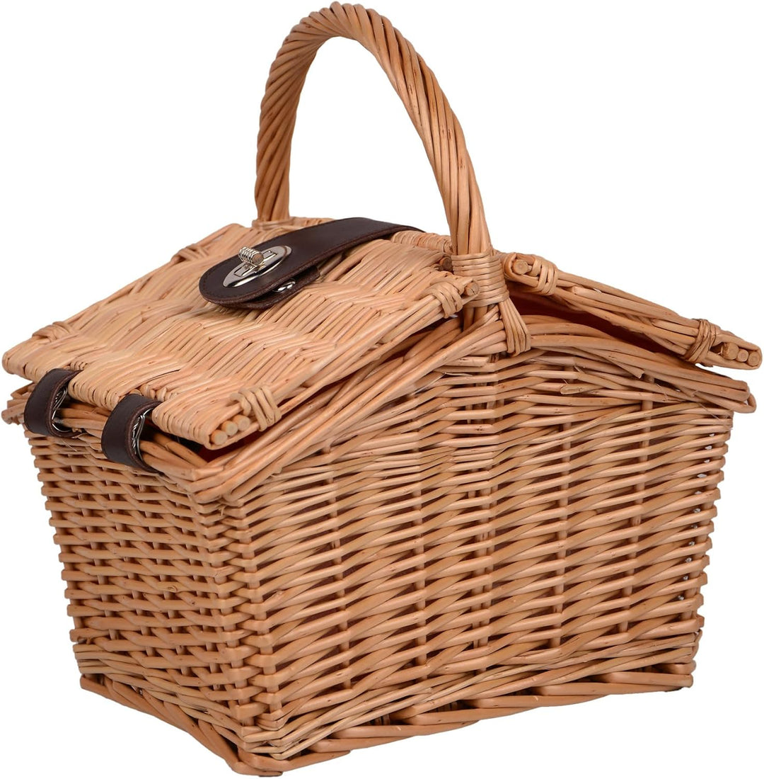 UNUS® Picknickkorb für Kinder rechteckig aus Weide mit Stoffauskleidung blau, Komplettset für 2 Pers