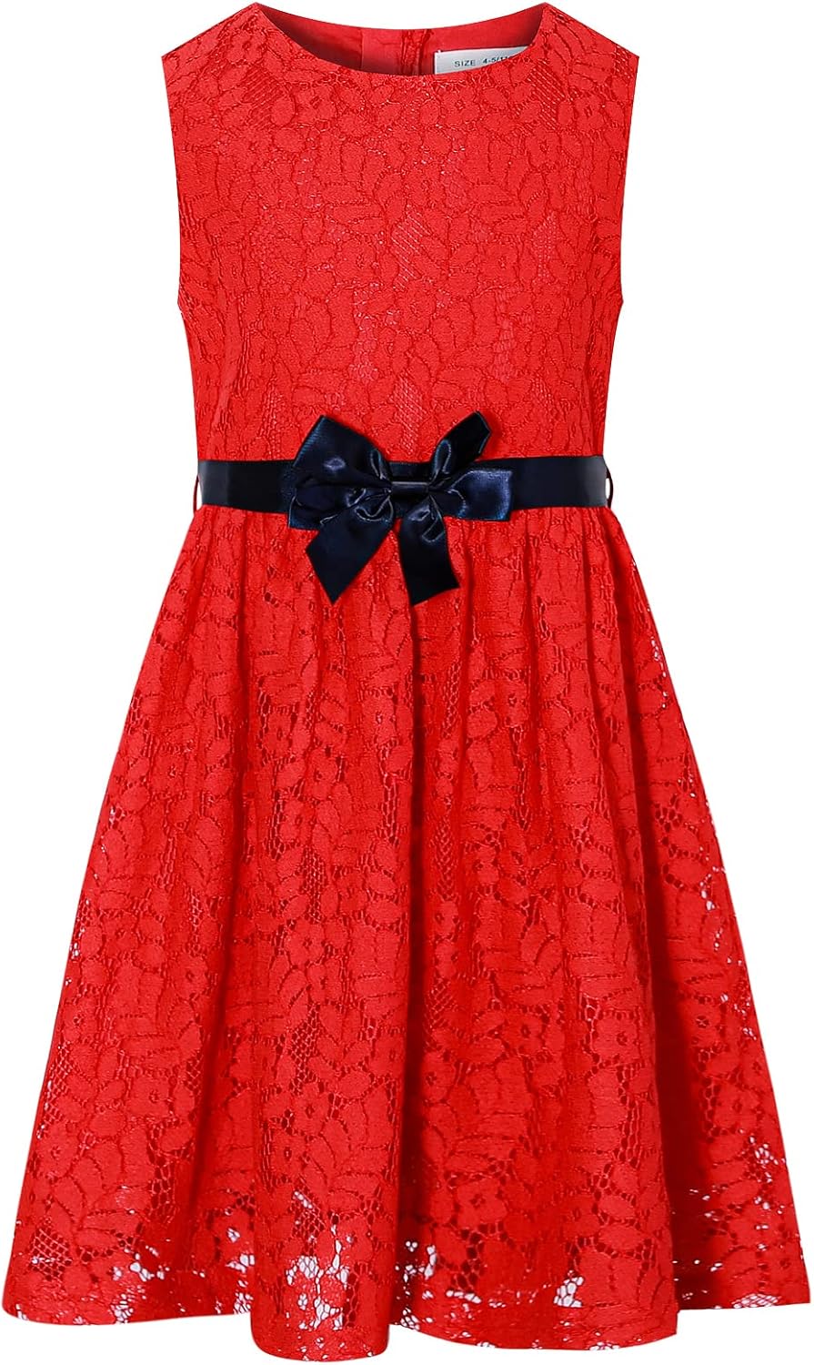 BONNY BILLY Mädchen Kleider Spitze Festlich Hochzeit Kinder Sommerkleid Winterkleid mit Schleife 5-6