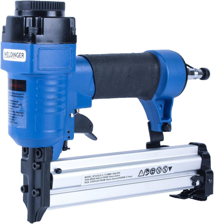 WELDINGER 2-in-1 Druckluft Klammergerät (Tackernadeln bis 25 mm Nägel bis 32 mm) Tacker (150 l/min),