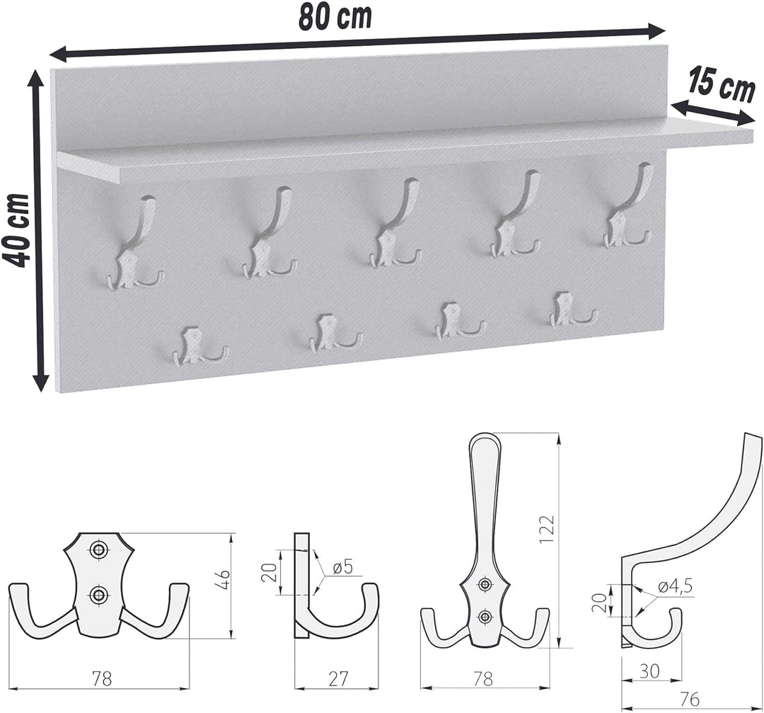 AKKE 40x80 | VERTI Garderobenpaneel Wandgarderobe Garderobe Wandpaneel Kleiderstange SCHWARZ | BETON