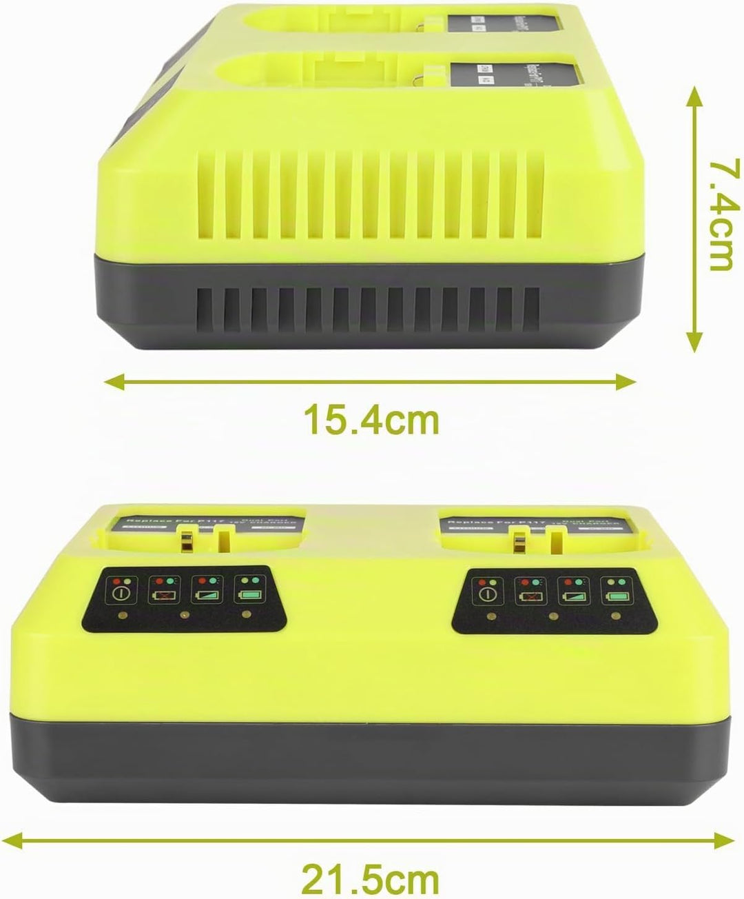KUNLUN Ersatzladegerät für Ryobi Akku 18V, 3A Doppelladegerät P117 für Ryobi 18v ONE+ P108 P107 P105