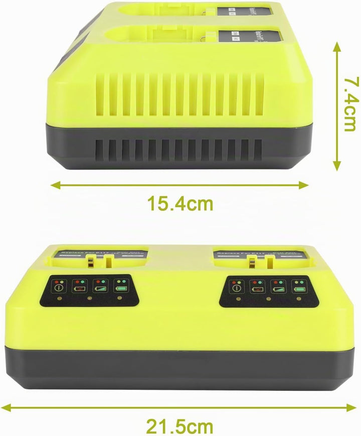 KUNLUN Ersatzladegerät für Ryobi Akku 18V, 3A Doppelladegerät P117 für Ryobi 18v ONE+ P108 P107 P105