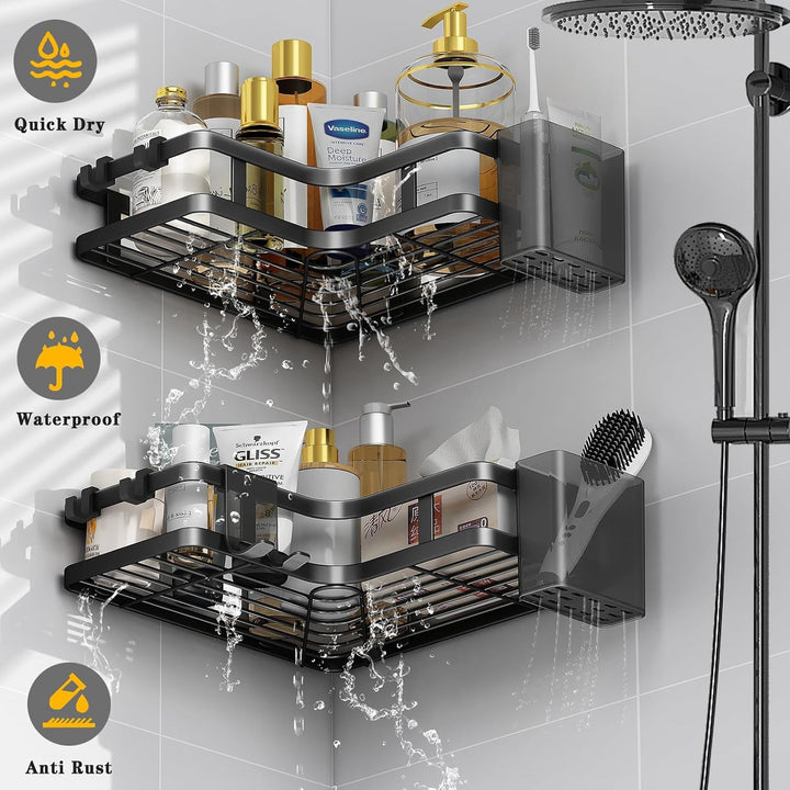 ZVZM Duschablage Ohne Bohren Schwarz Eckregal, 5 Stück Duschregal Schwarz Ecke, Badezimmer Organizer