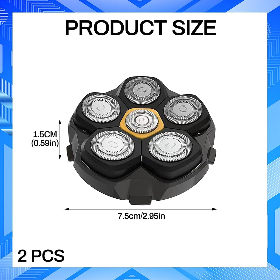 2er Pack Ersatzscherköpfe für Glatzenrasierer | Magnetischer 6D Scherkopf für präzise Kopfrasur | Ko