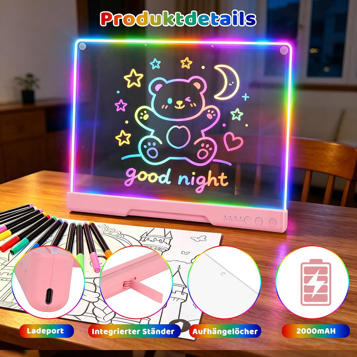 19 Zoll LED Zeichenbrett Kinder Wiederaufladbar mit 7 Farbmodi, Geschenke Mädchen 3 4 5 6 7 8 9 10 J
