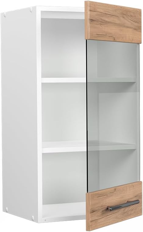 Vicco Küchenschrank Glas Fame-Line, Goldkraft Eiche/Weiss, 40 cm Goldkraft Eiche Hängeglasschrank 40