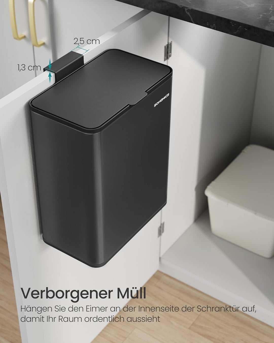 SONGMICS Mülleimer hängend, 8 L Komposteimer Küche, Stahl-Abfalleimer mit Deckel für Biomüll, mit Ha