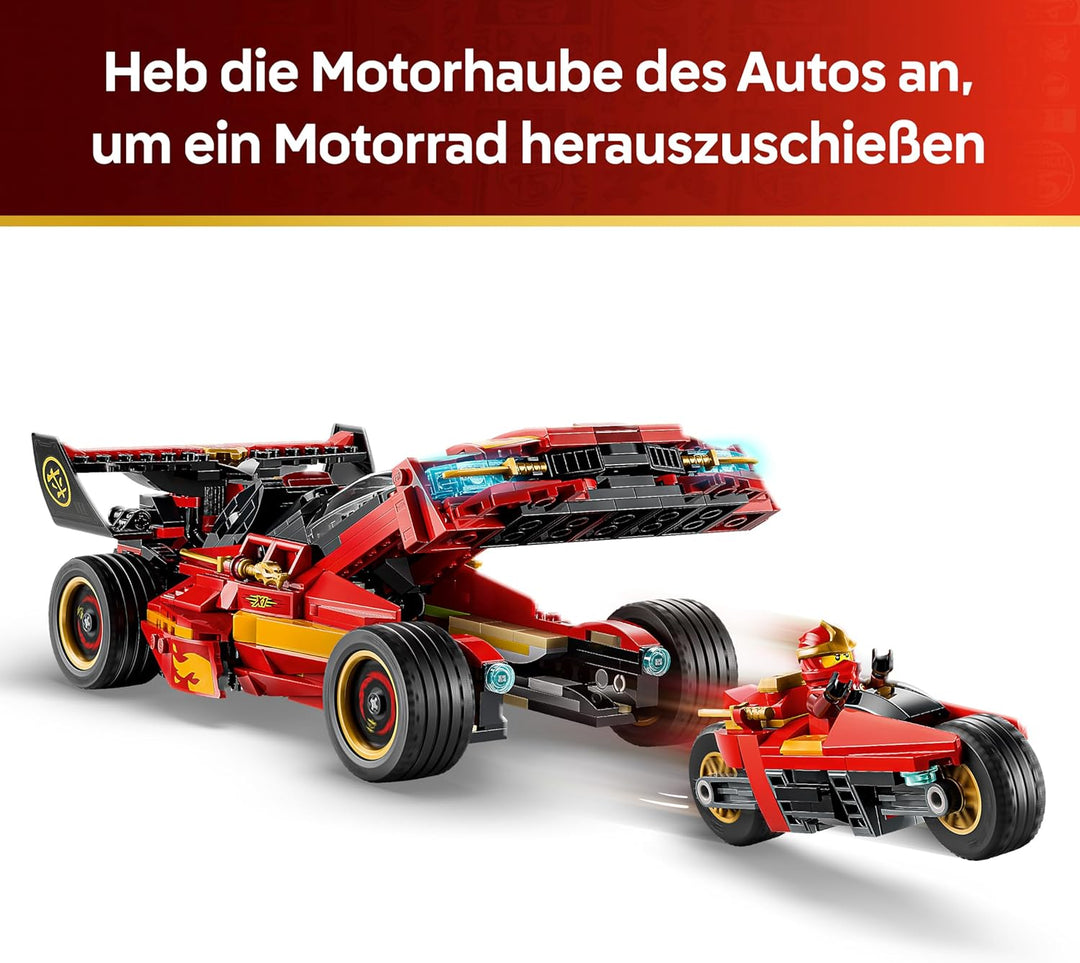 LEGO NINJAGO 15-jähriges Jubiläum: X-1 Ninja Supercar - Rennwagen Modellbau mit Motorrad und 3 Minif