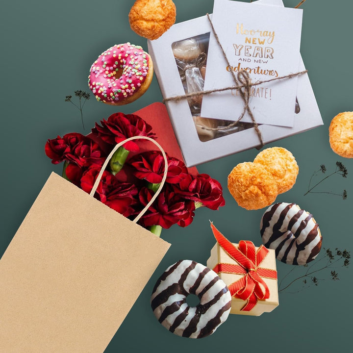 Switory 100 Stück Papiertüten Geschenktüten Braun Kraftpapiertüte mit Henkel zum Geschenke, Party, G