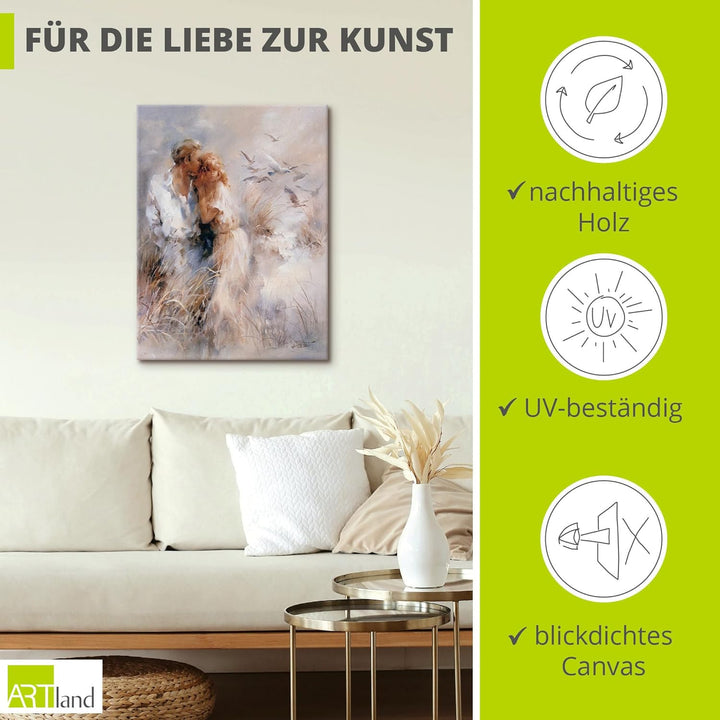 ARTland Leinwandbilder Wandbild Bild auf Leinwand 45 x 60 cm Menschen Paar Malerei Creme Dichte Harm