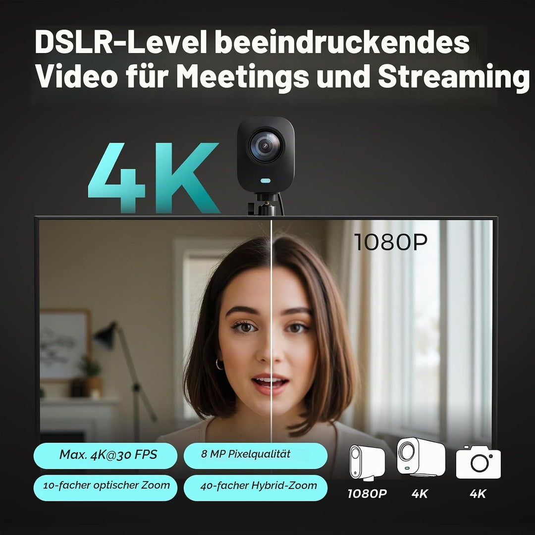 NearStream VM20 4K-Webcam für PC und Laptop, Streaming-Kamera mit einstellbarem Blickwinkel, HDMI/US