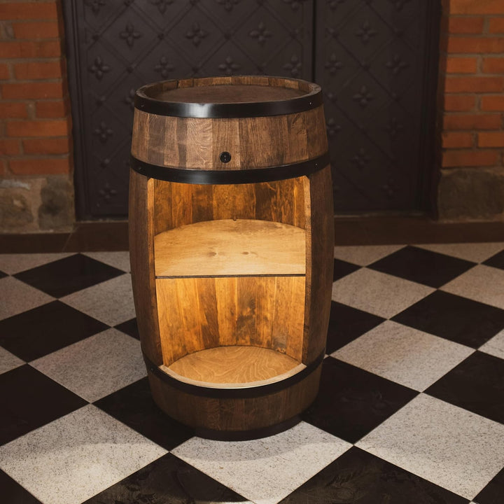 CREATIVE COOPER Fassbar LED mit Weinhalter - Weinregal - Holzfass Hausbar 80cm - Rustikaler deko Bar