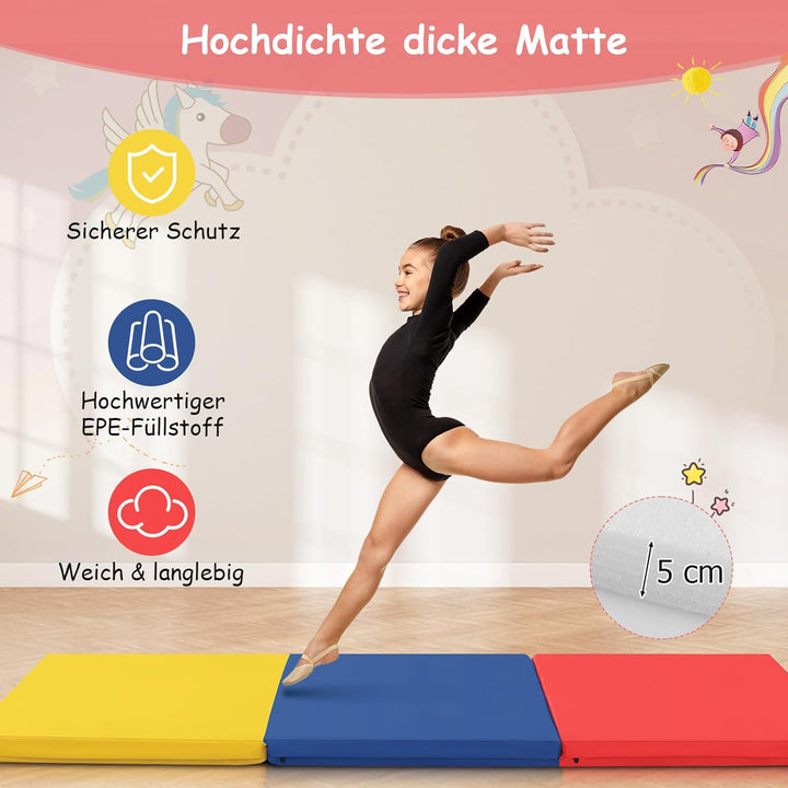 COSTWAY 180 x 60 x 5 cm Weichbodenmatte klappbar, Gymnastikmatte tragbar, Yogamatte wasserabweisend,
