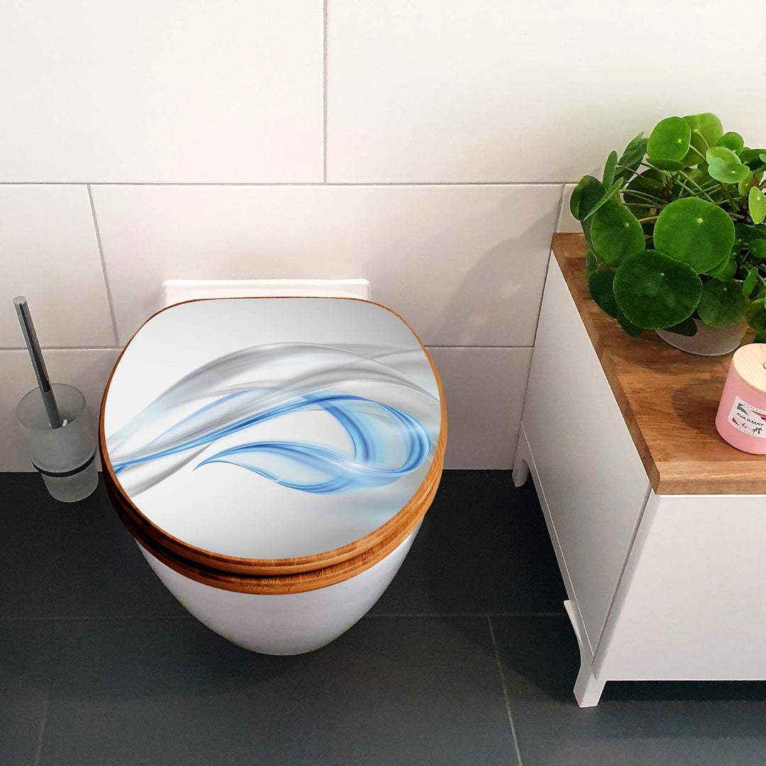 banjado® Design WC Sitz Bambus Absenkautomatik mit Motiv Blauer Schleier/Toilettendeckel mit Absenka