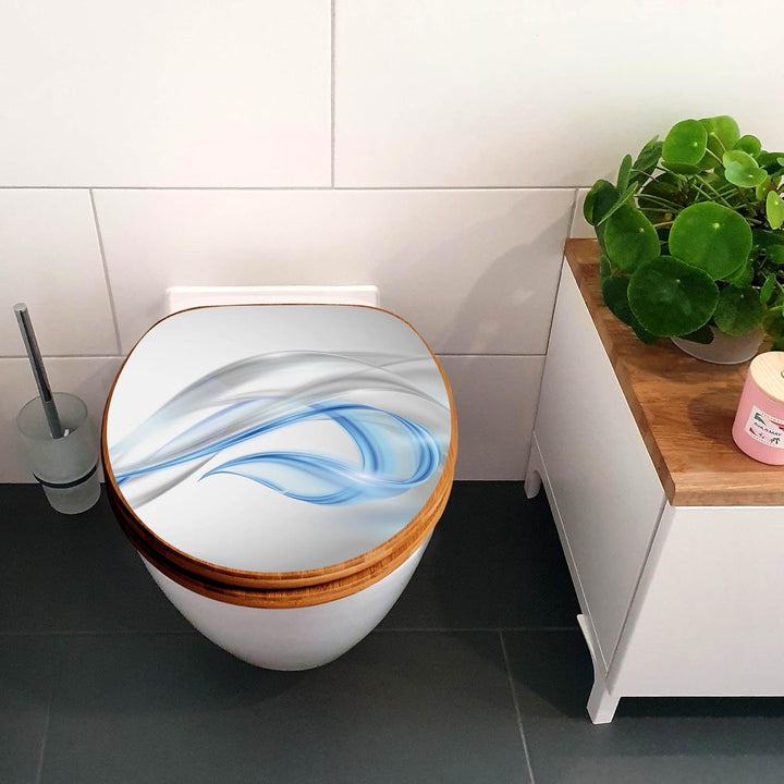 banjado® Design WC Sitz Bambus Absenkautomatik mit Motiv Blauer Schleier/Toilettendeckel mit Absenka