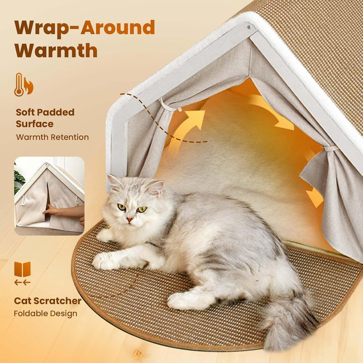 Katzenhaus Katzenzelt Sisal Kratzbrett, 2-in-1 Holz Katzenzelt Drinnen &amp; Kratzbrett Katze, Katzenhöh