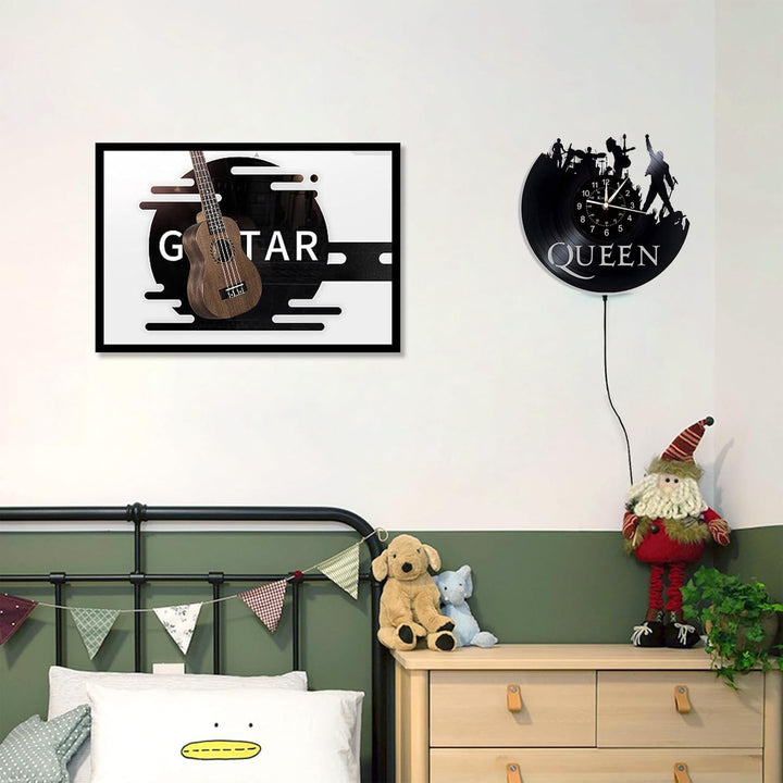 The Queen Rock Music Band Vinyl Wanduhr, LED 7 Farben Nachtlampe Retro Wanduhr, Wohnzimmer, Küche, e