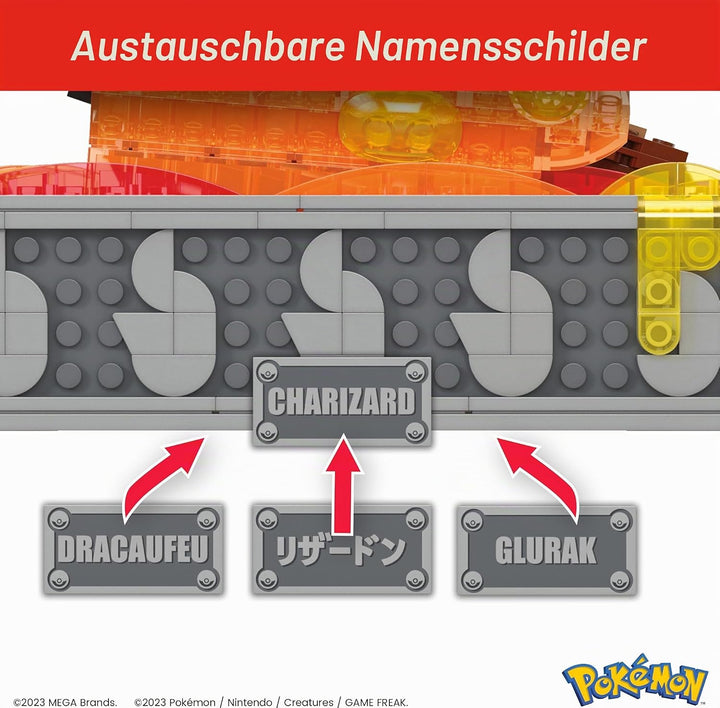 MEGA Pokémon Actionfigur Bauspielzeug für Erwachsene, zusammenbaubares, bewegliches Glurak mit 1664