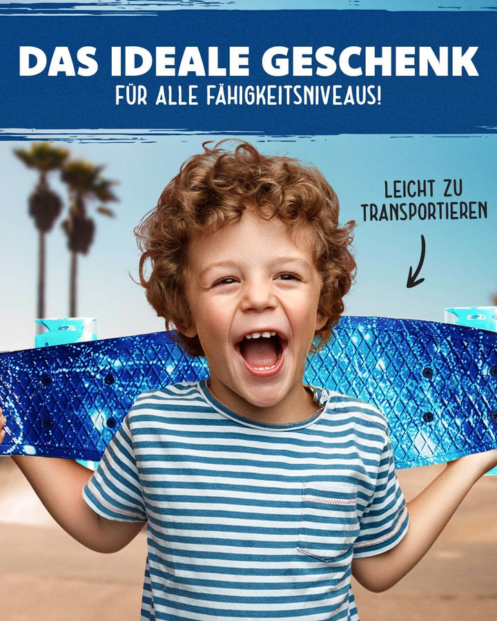 Deleven Skateboard mit LED Rollen, Skate Tool und ABEC 7 Lager - Kinder Erwachsene Anfänger - 56 cm
