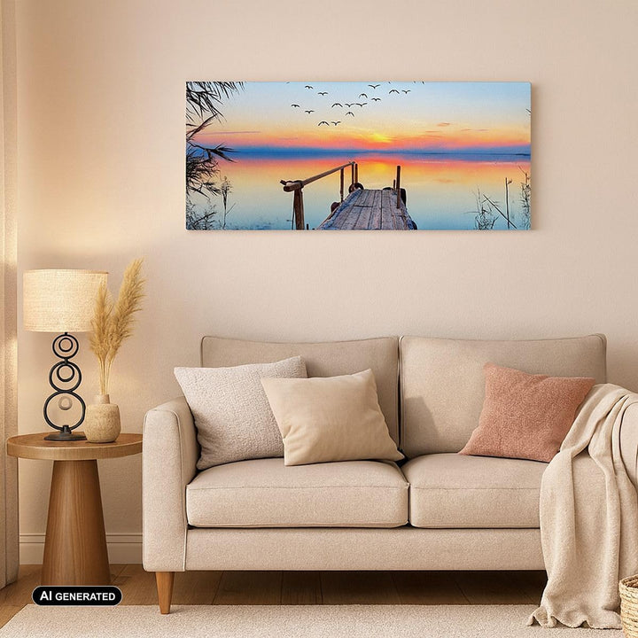 Wandbilder Dekoration Wohnzimmer Brücke See Panorama Bilder auf Leinwand 120x50cm Leinwandbild mit R