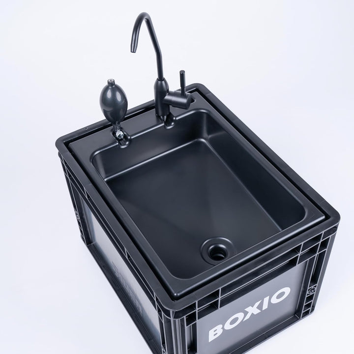 BOXIO Wash, mobiles Waschbecken, Spülbecken für Van, Camping Garten, Spüle mit Wasserhahn, Kunststof