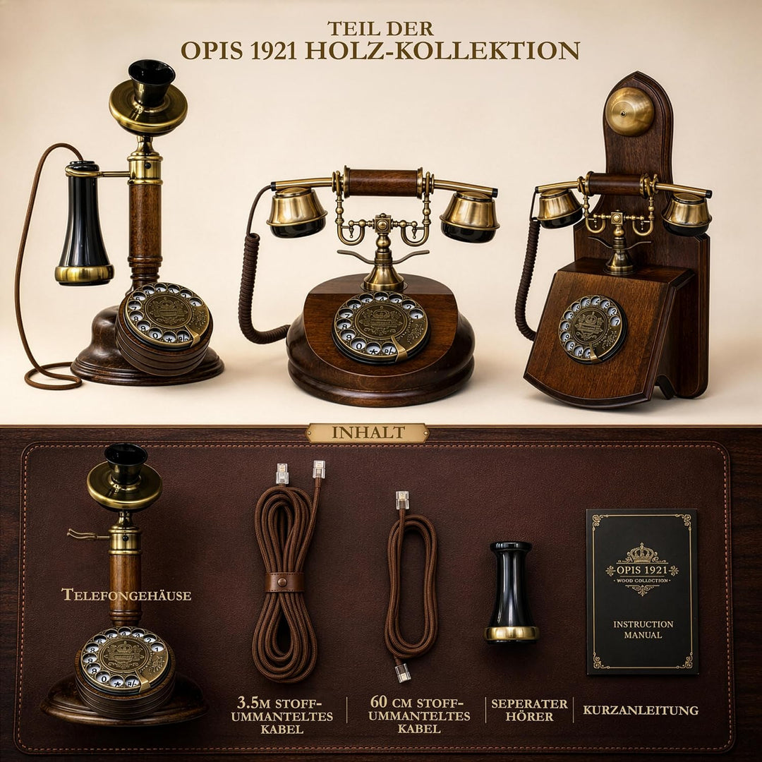 Opis 1921 Cable - Modell C - Retro Telefon/Altes Telefon mit Wählscheibe/Festnetztelefon Retro/Antik